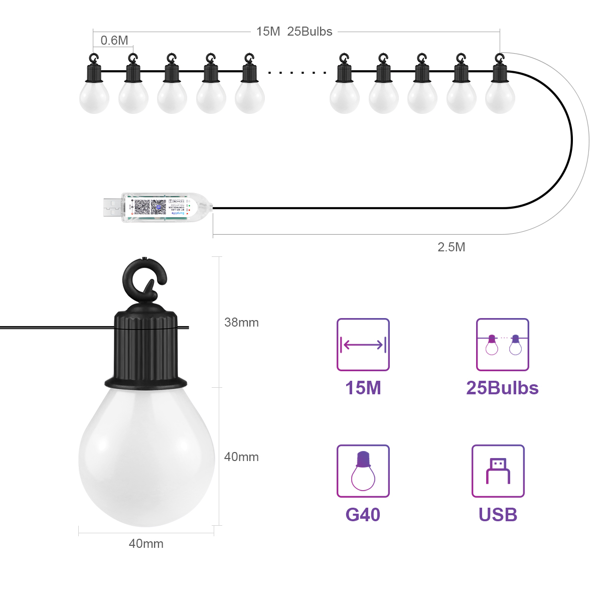 Smart G40 LED Bulb String Ligh - đánh giá và giá Smart Garden Festoon Lights