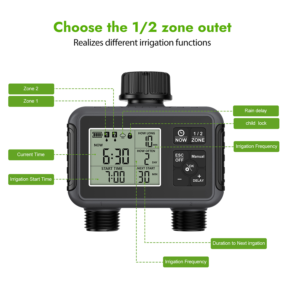 Dual Zone Independent Display  - đánh giá và giá Smart Garden Timer